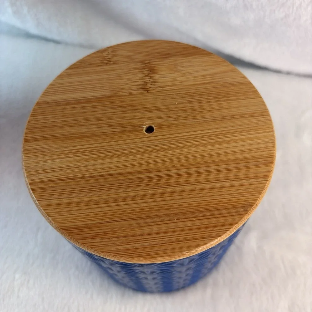 Cobalt Blue Ceramic Kitchen Canister Bamboo Lid 5
